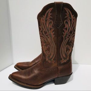 Brazos Dark Leather DToe Cowboy Boots EUC